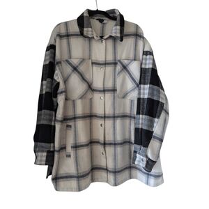 H&M Black and White Plaid Oversized Shirt Jacket - L